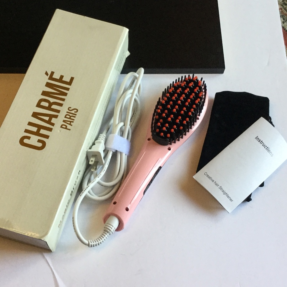 CHARME’ PARIS MAGIC BRUSH ELECTRIC HAIR STRAIGHTENING BRUSH PINK NWT